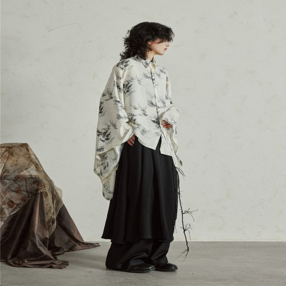 SUNYVONNE niche design new Chinese style improved wide sleeved shirt with ink printing Chinese style hanging loose top image 4