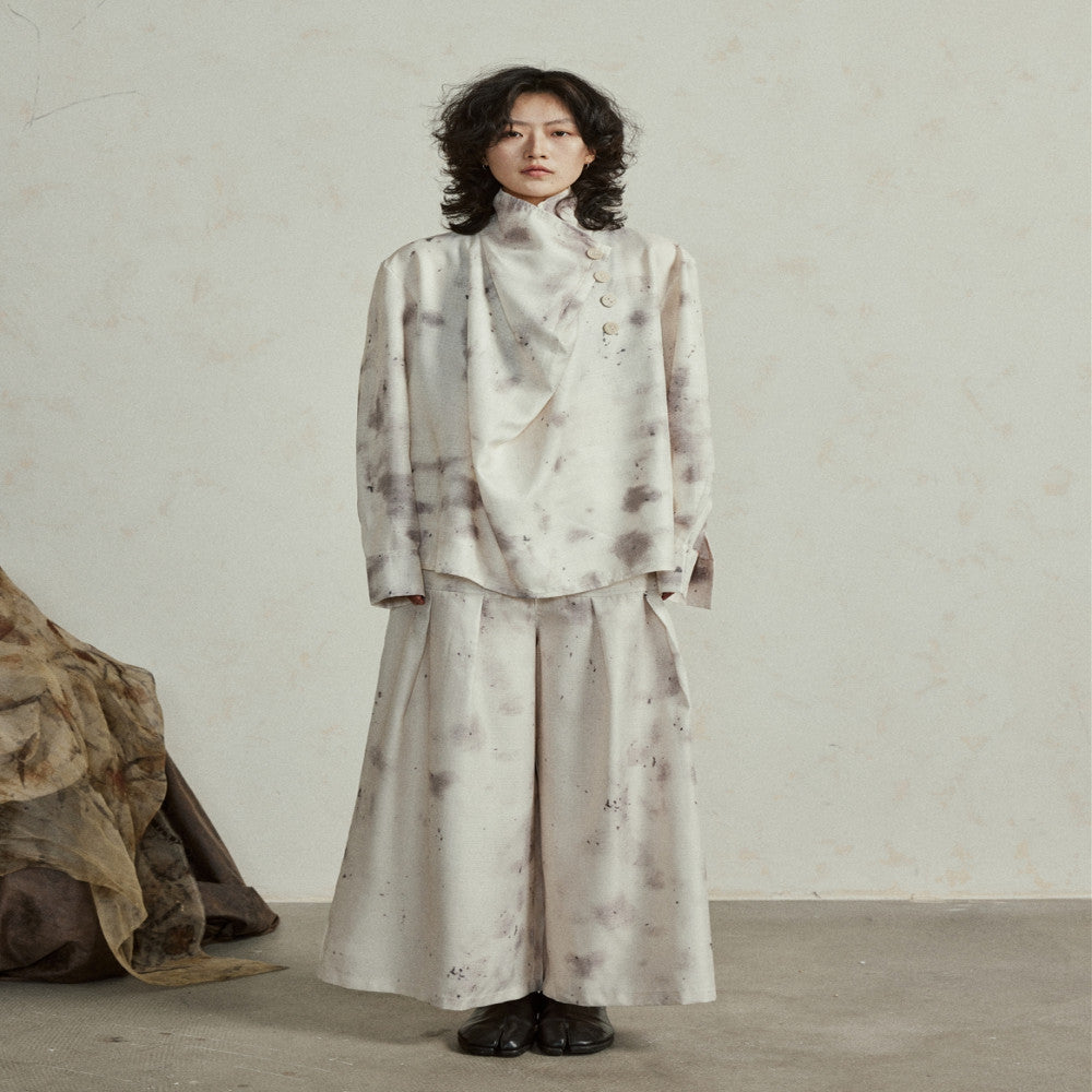 SUNYVONNE Unique Design Sense Yamamoto Feng Shui Ink Plant Dyeing Long Sleeve Shirt Wide Leg Pants Two Piece Set image 2