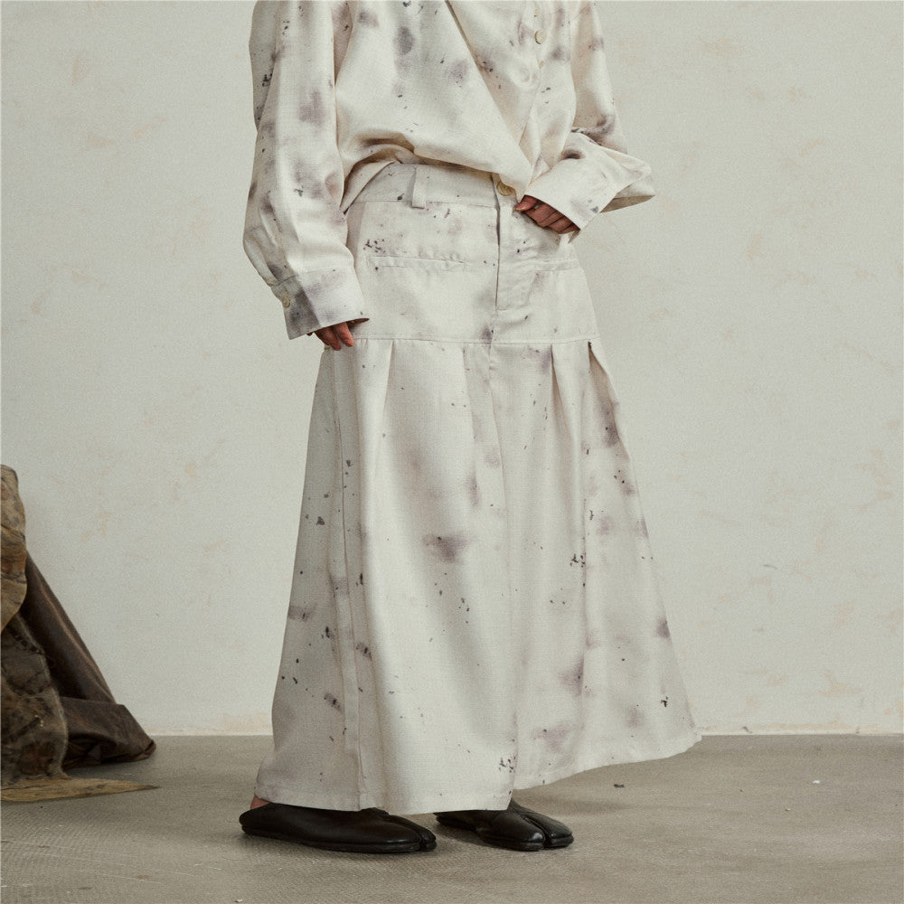 SUNYVONNE Unique Design Sense Yamamoto Feng Shui Ink Plant Dyeing Long Sleeve Shirt Wide Leg Pants Two Piece Set image 5