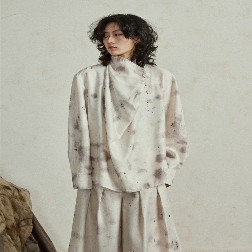 SUNYVONNE Unique Design Sense Yamamoto Feng Shui Ink Plant Dyeing Long Sleeve Shirt Wide Leg Pants Two Piece Set image 9