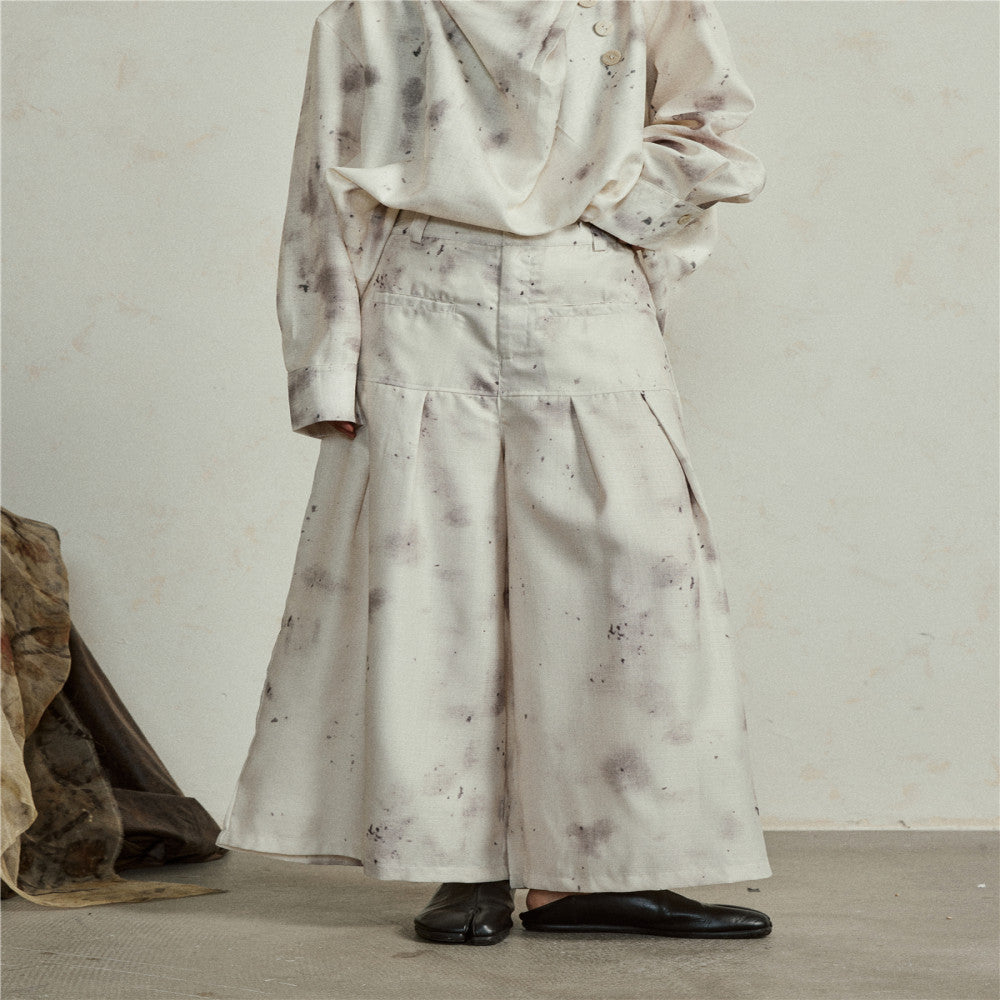 SUNYVONNE Unique Design Sense Yamamoto Feng Shui Ink Plant Dyeing Long Sleeve Shirt Wide Leg Pants Two Piece Set image 13