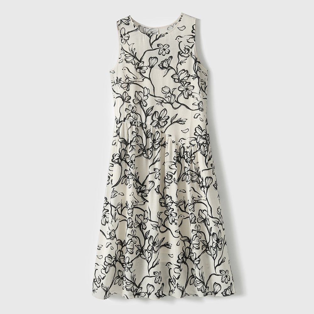 Laughing Han Floating Ink Tencel Flax Loose Round Neck Sleeveless Dress Ink Stained Printed Skirt 25 Spring New image 11