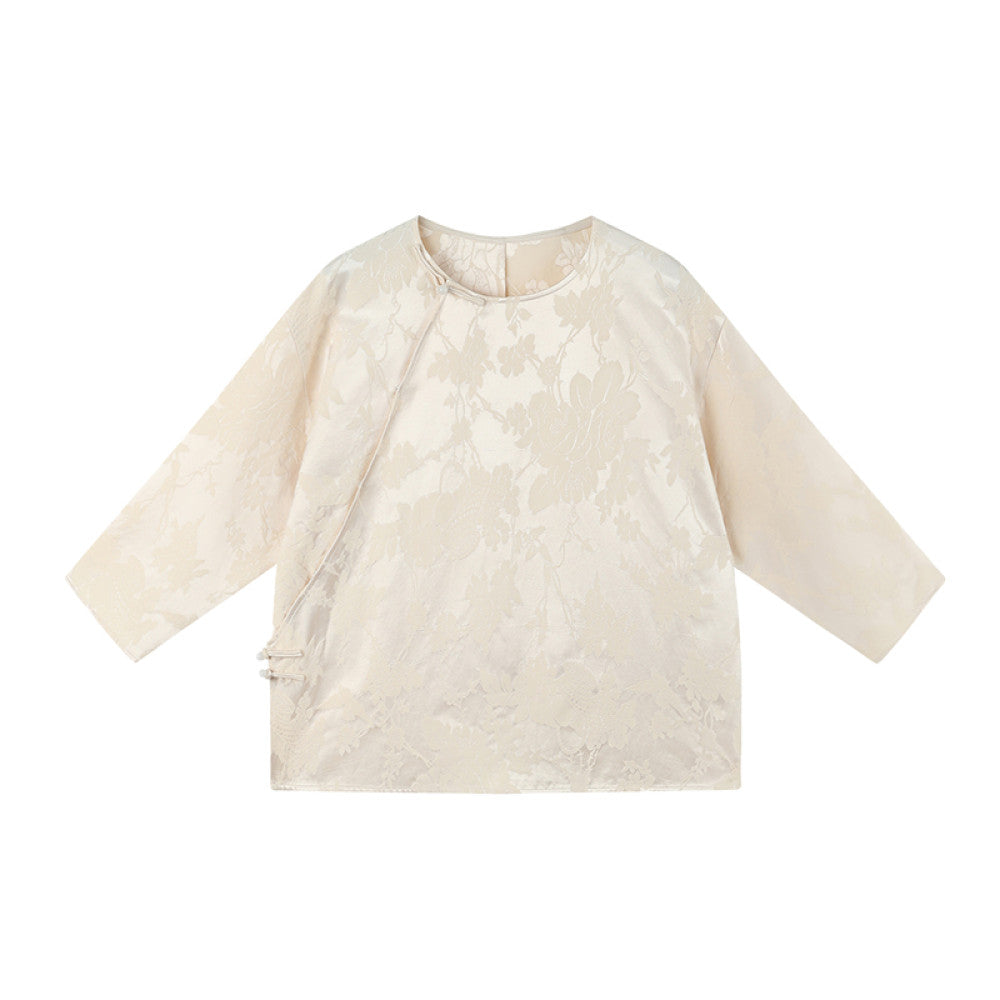 Ruyi Lianyun Maomo Silk Dark Pattern Jacquard Shirt for Women New Chinese Style Slant breasted Jade Button Top image 12