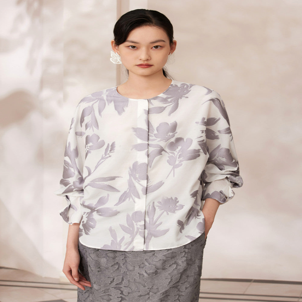 Ruyi Lian Yun Shang Li Jianhua Round Neck Shirt for Women New Chinese Style Chinese Style Retro Jacquard Jade Button Top image 1