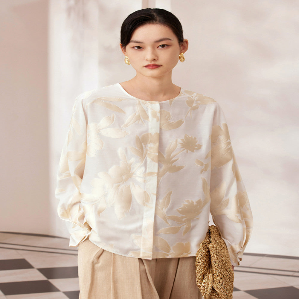Ruyi Lian Yun Shang Li Jianhua Round Neck Shirt for Women New Chinese Style Chinese Style Retro Jacquard Jade Button Top image 2