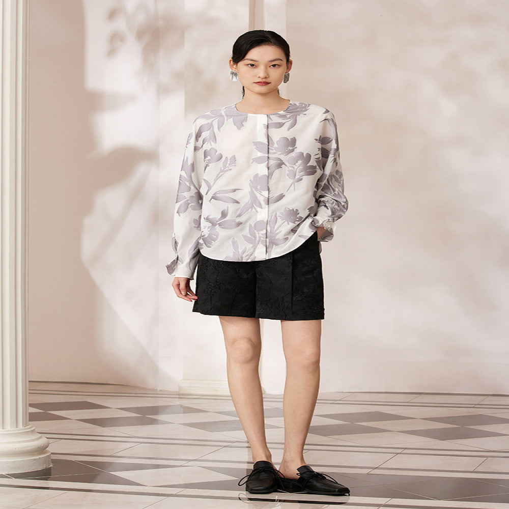 Ruyi Lian Yun Shang Li Jianhua Round Neck Shirt for Women New Chinese Style Chinese Style Retro Jacquard Jade Button Top image 3