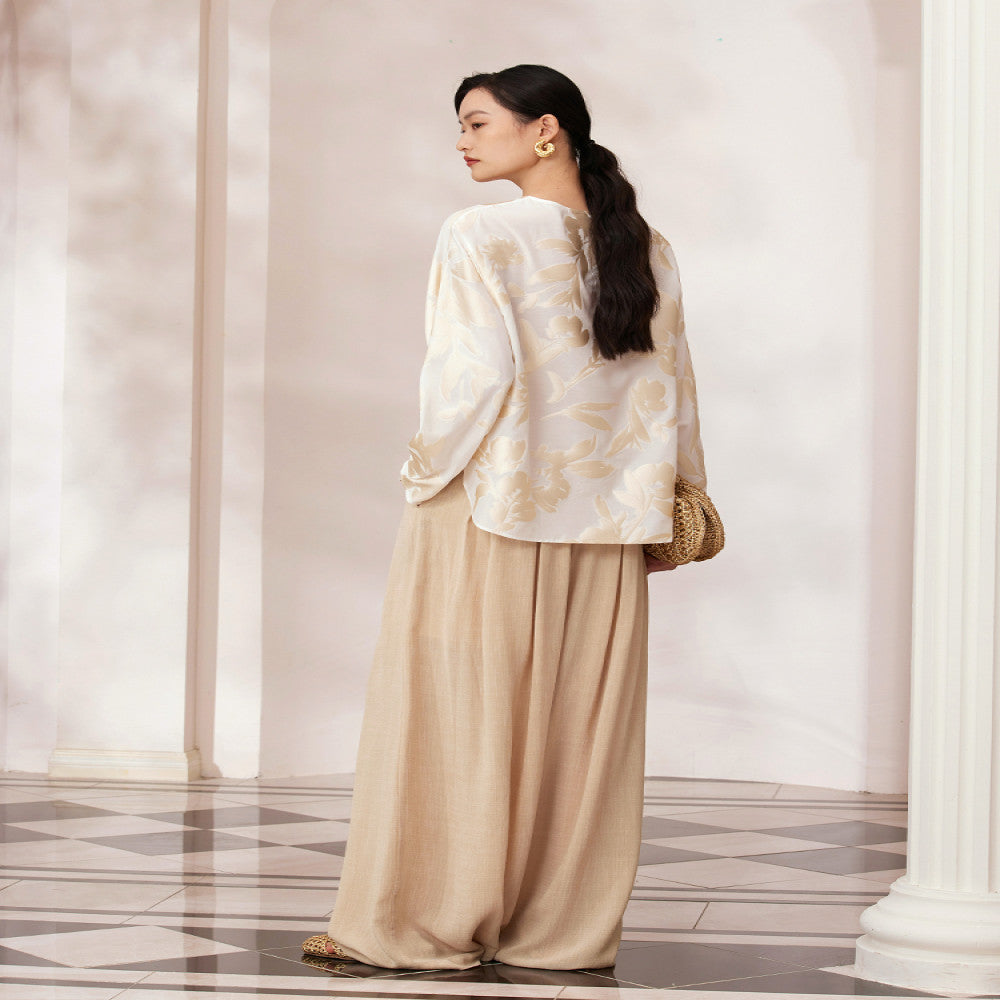 Ruyi Lian Yun Shang Li Jianhua Round Neck Shirt for Women New Chinese Style Chinese Style Retro Jacquard Jade Button Top image 4