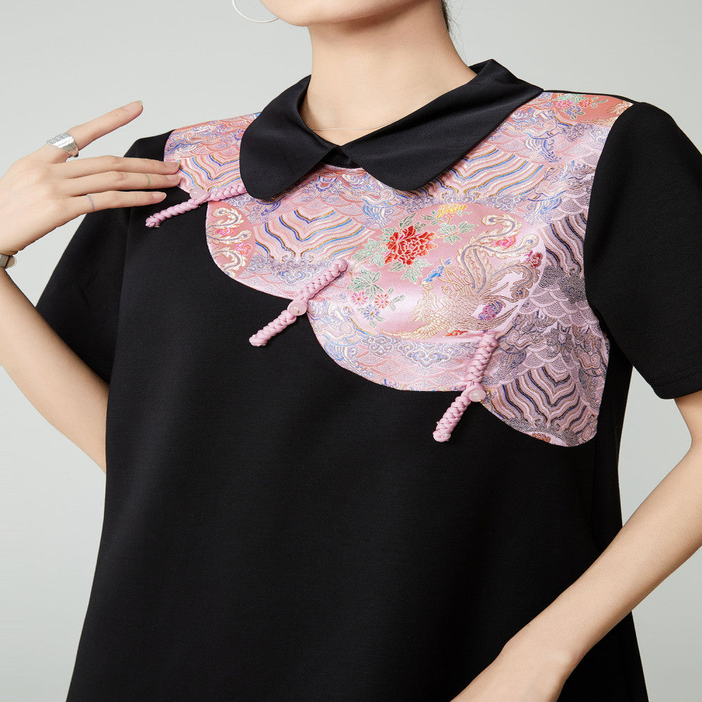 New Chinese style jacquard buckle short sleeved dress for women in spring and summer 2025 new high end Chinese style heavy industry casual dress image 2