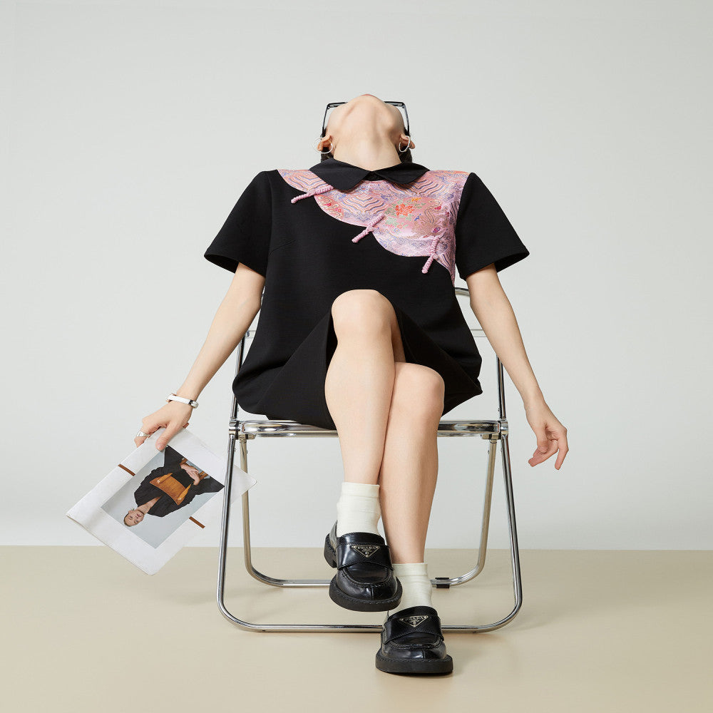 New Chinese style jacquard buckle short sleeved dress for women in spring and summer 2025 new high end Chinese style heavy industry casual dress image 3