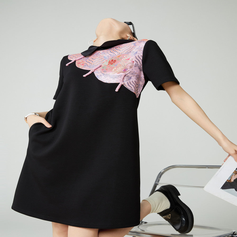 ASAYA4279 - Black & Pink Embroidered Dress 💖🖤