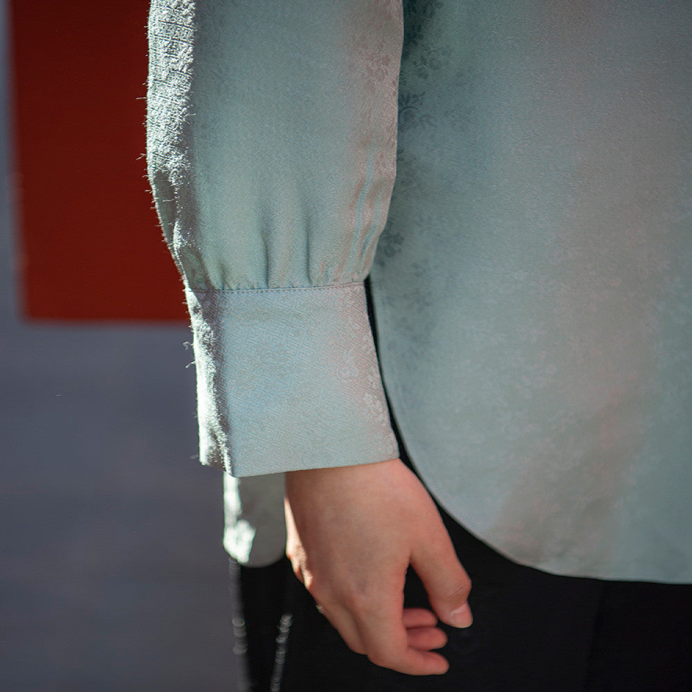 Summer New Chinese Art Retro Improvement Chinese Style Silk Blended Jacquard Stand up Collar Shirt Tang style Women s Top image 4