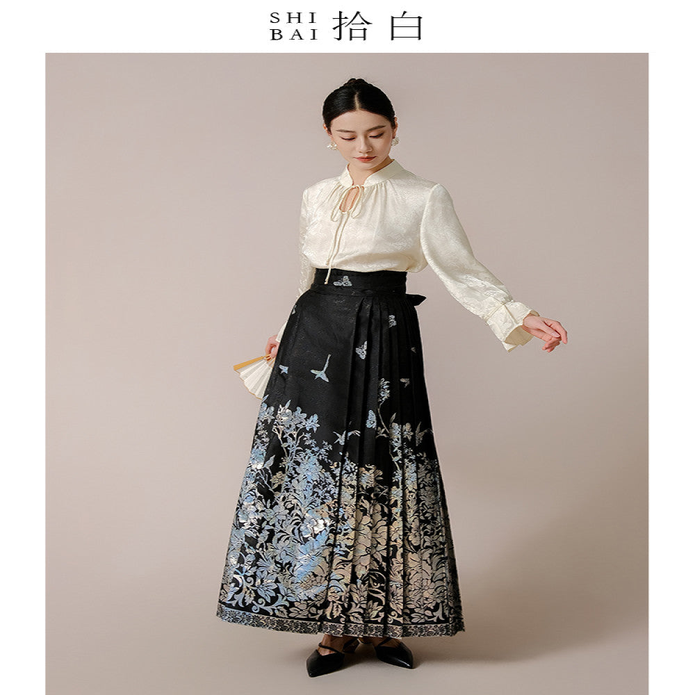 SHIBAI White Collection New Chinese style horse face skirt Chinese style Spring and Autumn daily improvement Hanfu black woven gold jacquard half skirt image 2