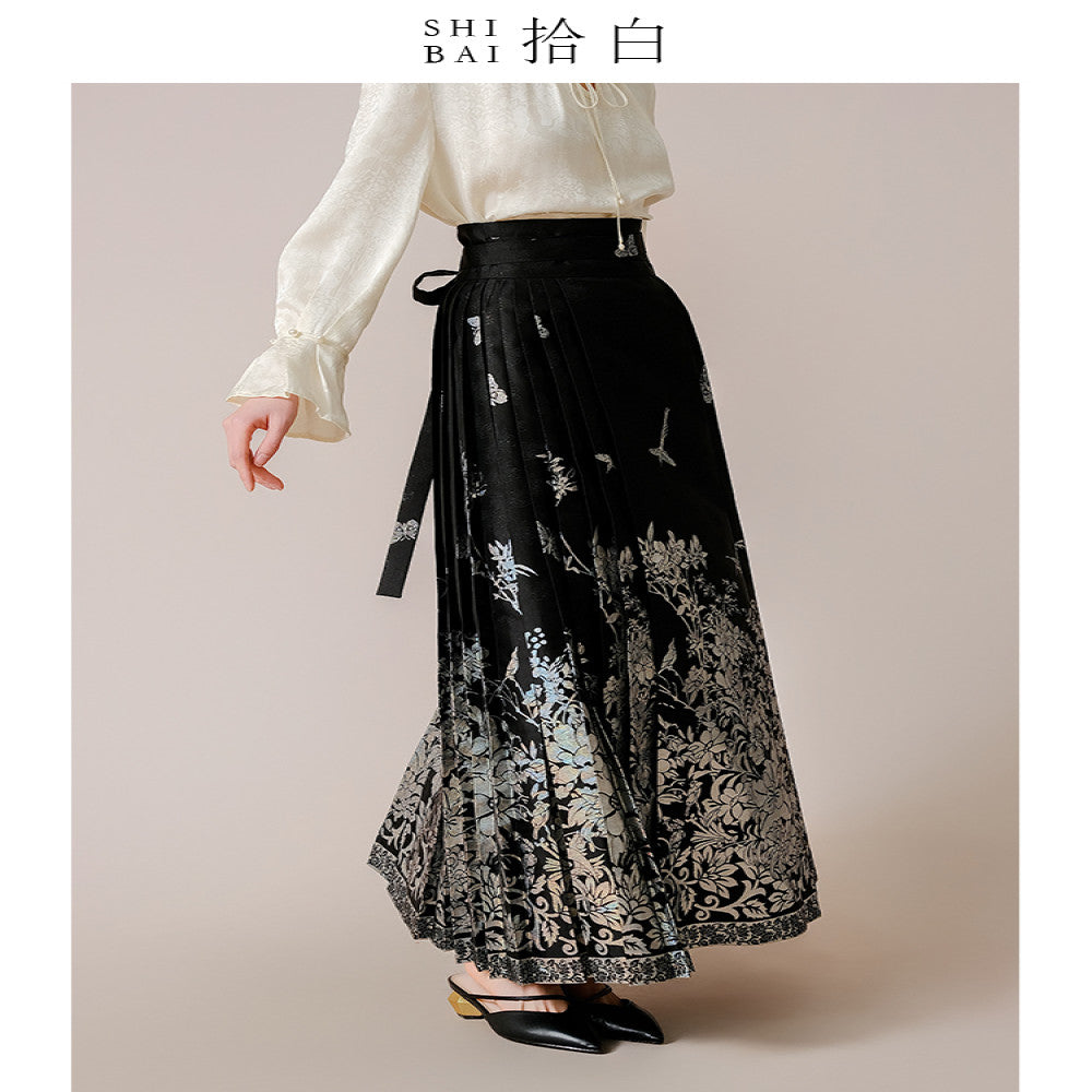 SHIBAI White Collection New Chinese style horse face skirt Chinese style Spring and Autumn daily improvement Hanfu black woven gold jacquard half skirt image 3