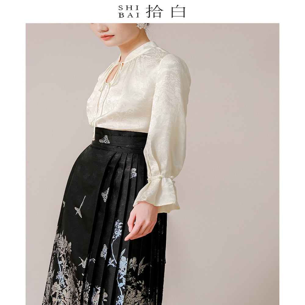 SHIBAI White Collection New Chinese style horse face skirt Chinese style Spring and Autumn daily improvement Hanfu black woven gold jacquard half skirt image 4