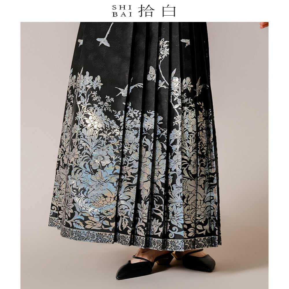 SHIBAI White Collection New Chinese style horse face skirt Chinese style Spring and Autumn daily improvement Hanfu black woven gold jacquard half skirt image 5