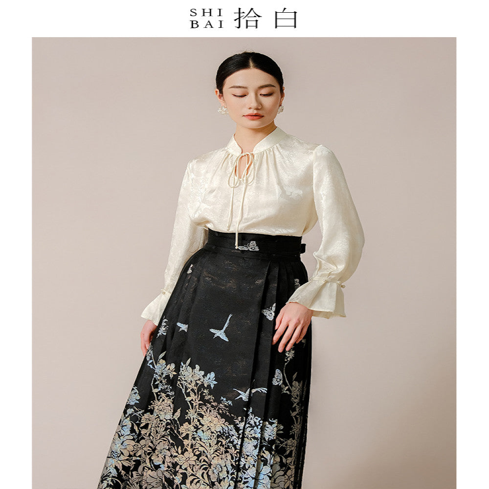 SHIBAI White Collection New Chinese style horse face skirt Chinese style Spring and Autumn daily improvement Hanfu black woven gold jacquard half skirt image 11