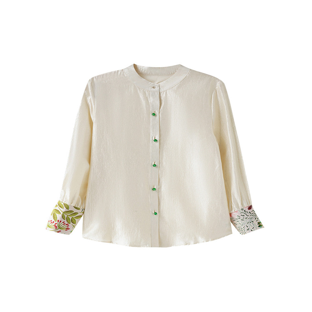 Plain wood retro jacquard spliced chiffon shirt for women s early autumn 2025 new plus size shirt European style women s clothing image 5