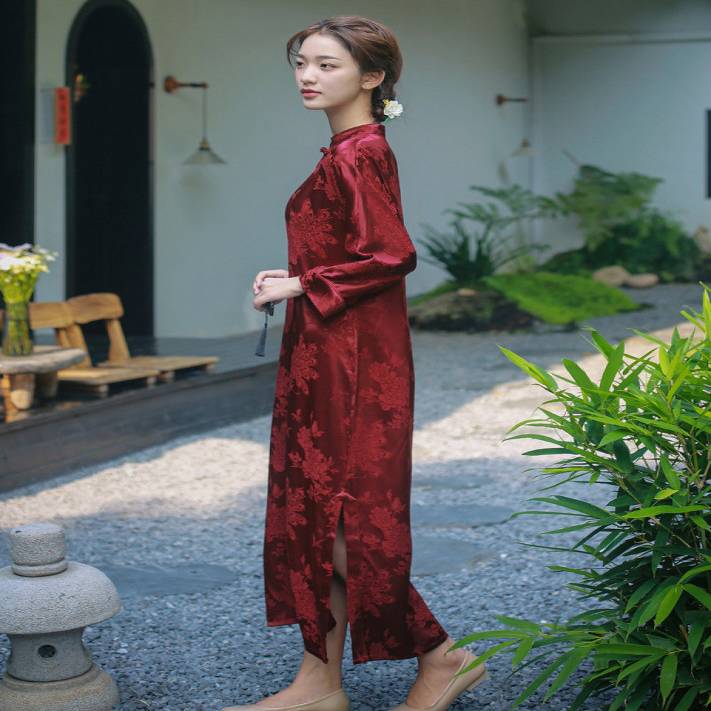 Acetic acid satin high end cheongsam can be worn for engagement dresses new Chinese style dresses women s temperament tea dresses and skirts image 3