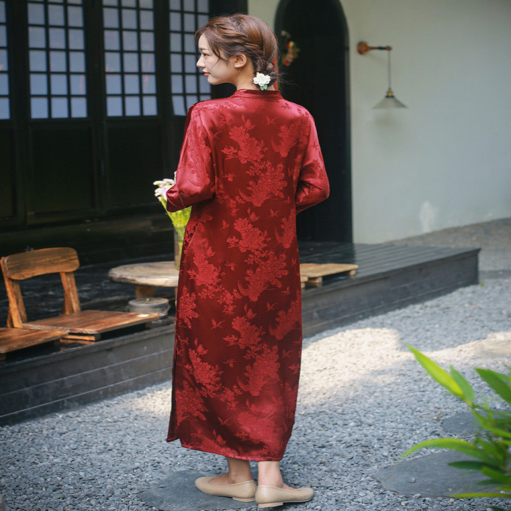 Acetic acid satin high end cheongsam can be worn for engagement dresses new Chinese style dresses women s temperament tea dresses and skirts image 4