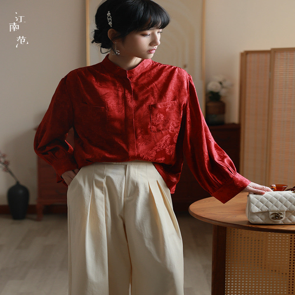 Jiangnan style new red jacquard improved Tang style top 2025 early spring young fashion shirt light Chinese style commuting image 2