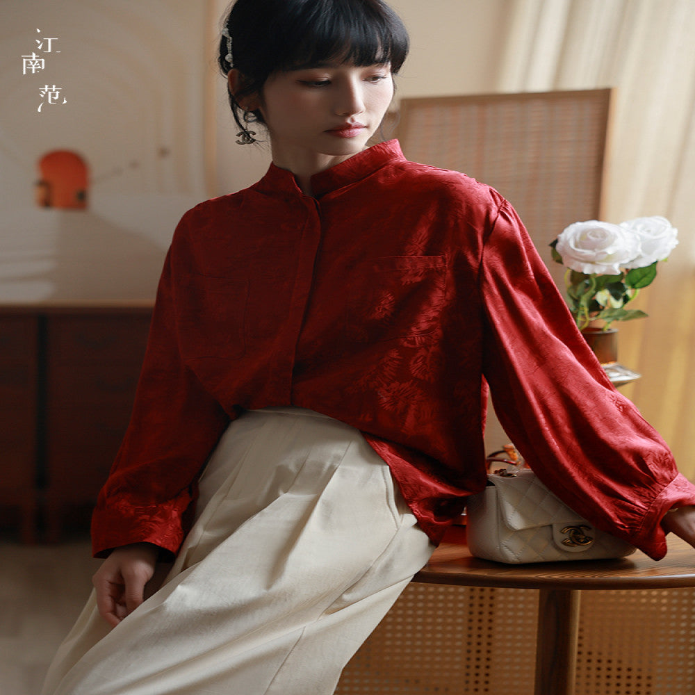 Jiangnan style new red jacquard improved Tang style top 2025 early spring young fashion shirt light Chinese style commuting image 4
