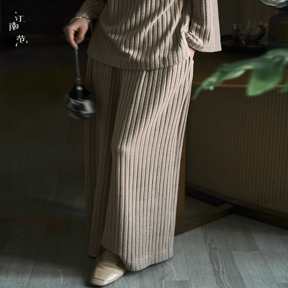 Jiangnan style new Chinese style vertical stripe knitted improved Tang style top 2024 autumn diagonal collar retro young style versatile image 3