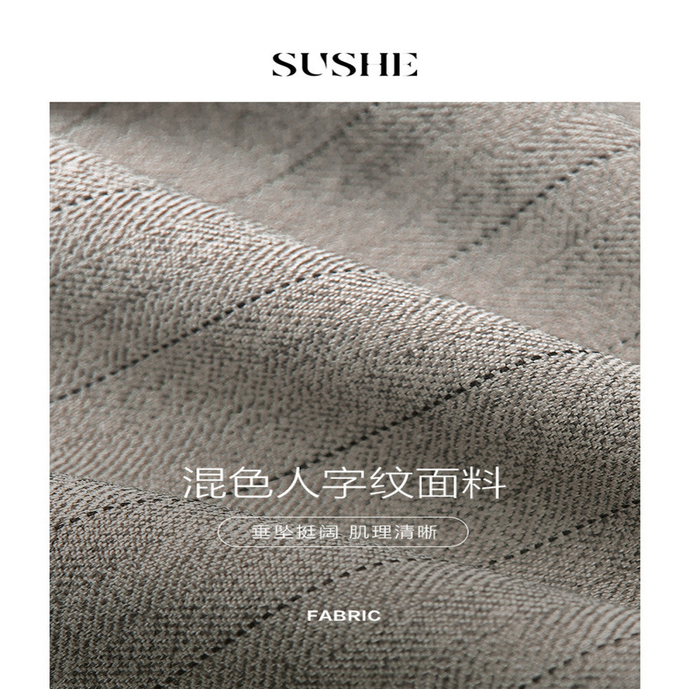 Shuxi SUSHE bamboo fresh Chinese striped waist buckle straight leg suit pants wide leg straight leg pants for women summer image 5