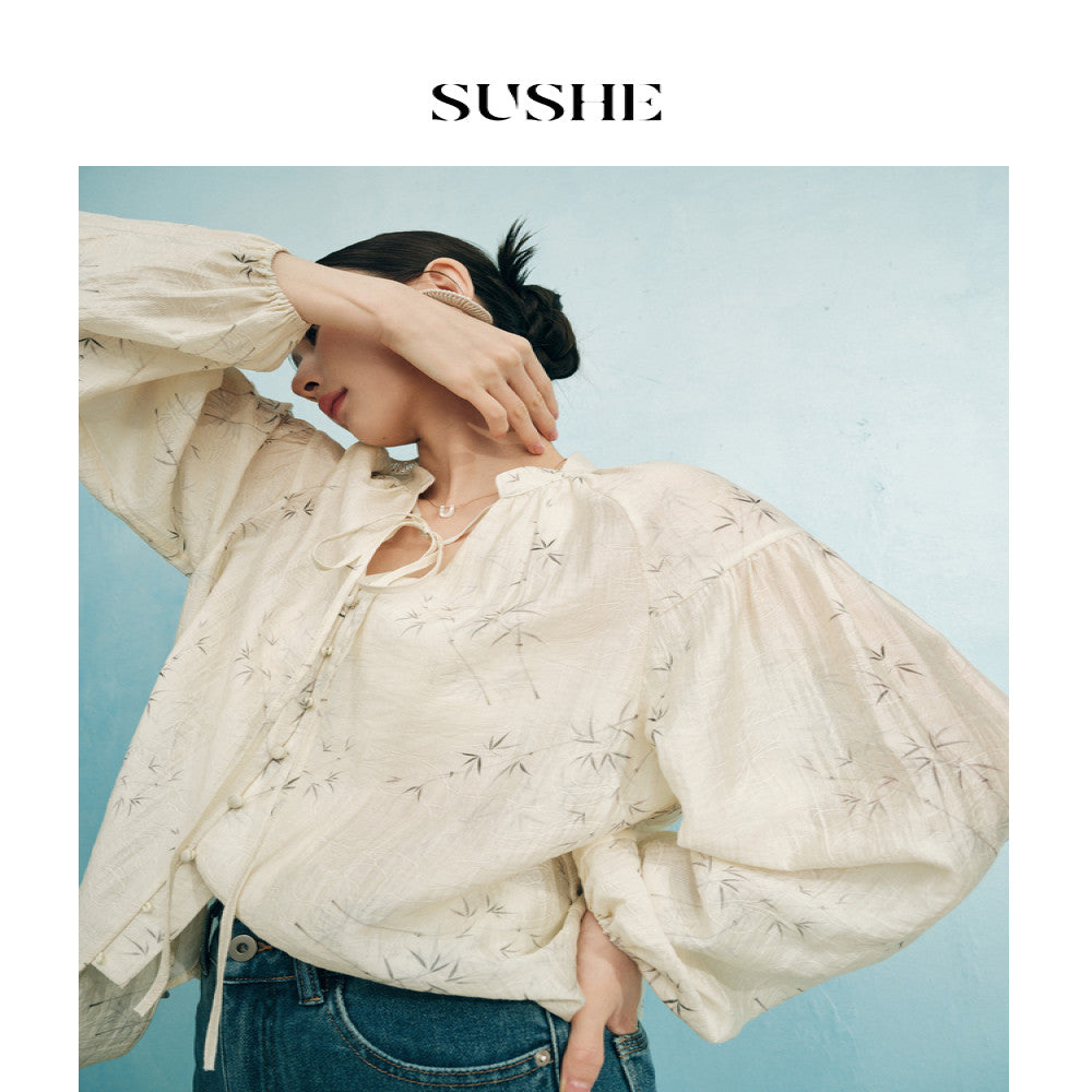 Shuxi SUSHE 2025 Autumn New Top Women s New Chinese Elegant Jacquard Elegant Lace up Small V neck Shirt image 3