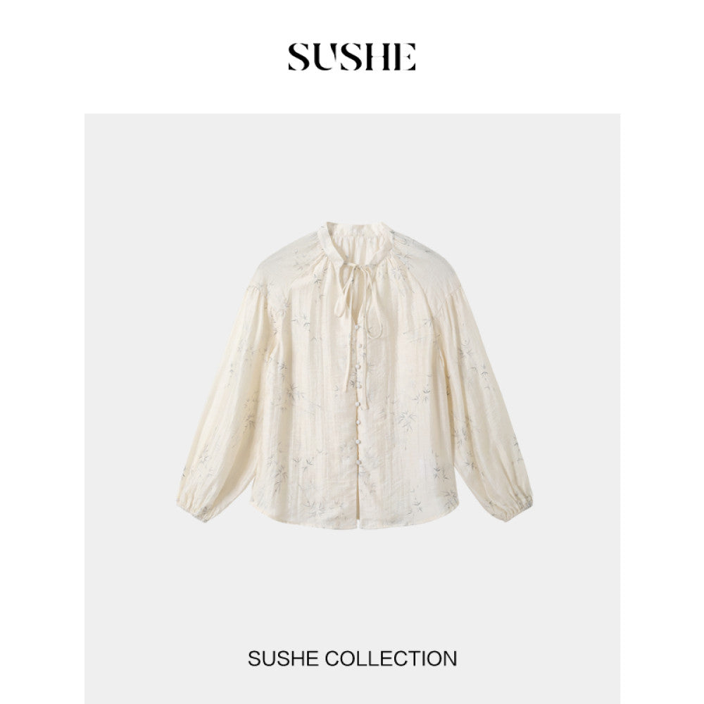 Shuxi SUSHE 2025 Autumn New Top Women s New Chinese Elegant Jacquard Elegant Lace up Small V neck Shirt image 9