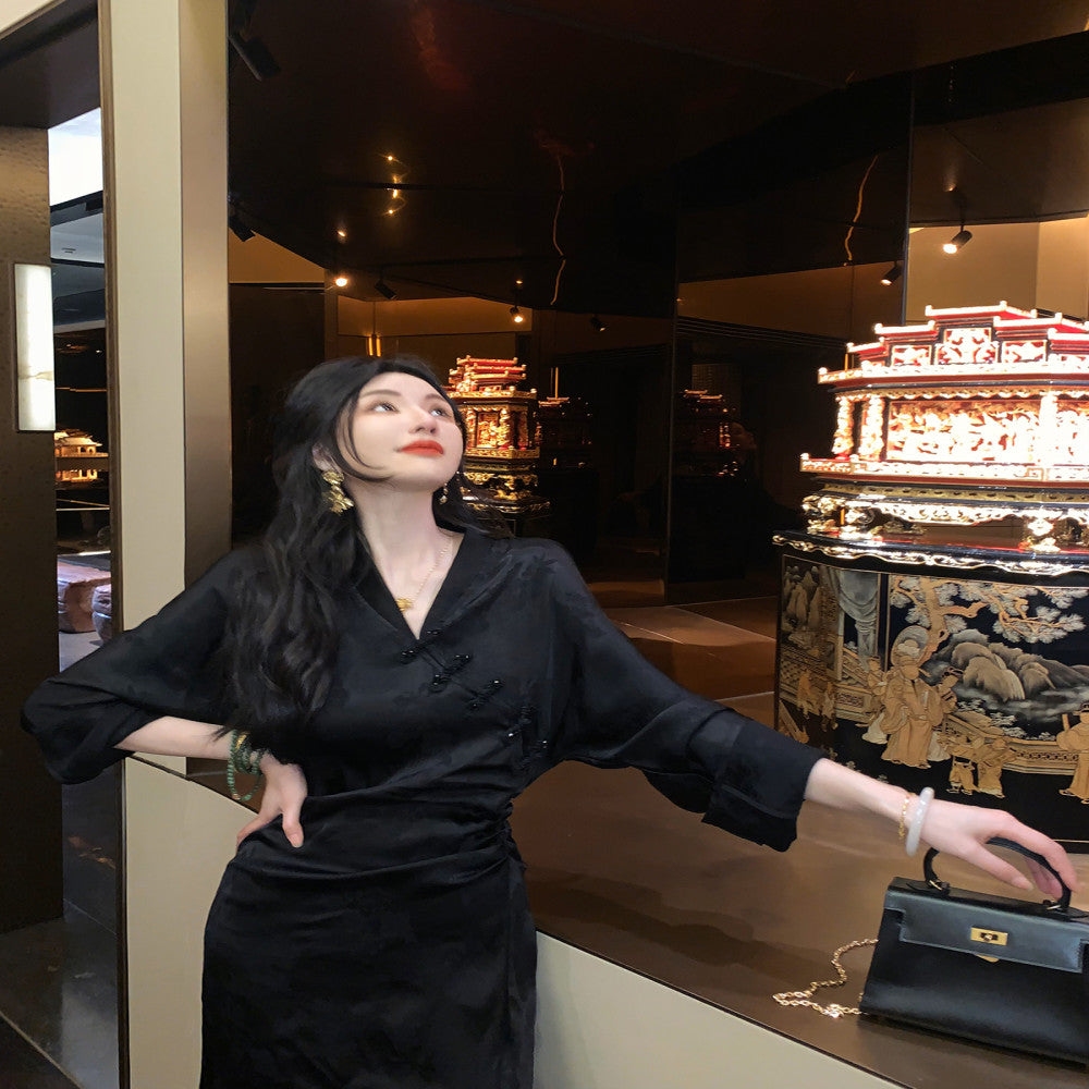 MOSS STUDIO Blue and White Ink Charm New Chinese Style Summer Silk Jacquard Cross breasted Cheongsam Dress for Women image 4