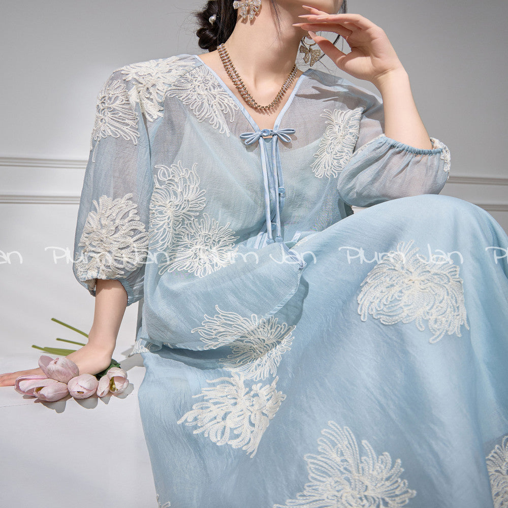 Plum Jan Korean high end fashion outfit sun protection suit dress 2025 new women s summer blue embroidered top image 6
