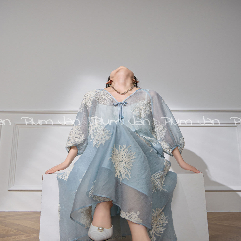 Plum Jan Korean high end fashion outfit sun protection suit dress 2025 new women s summer blue embroidered top image 14