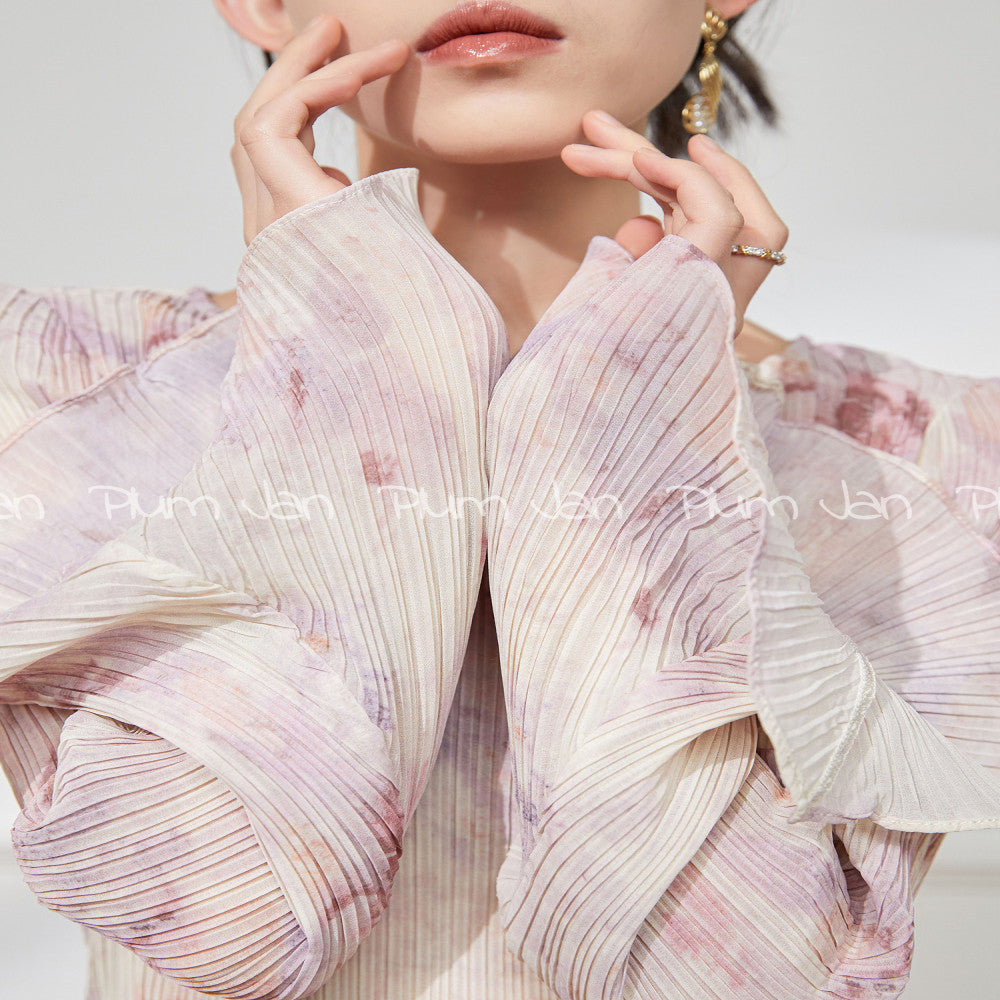 Plum Jan flared sleeve shirt women s summer new style small fresh long sleeved top slim fit French style exquisite small shirt image 0