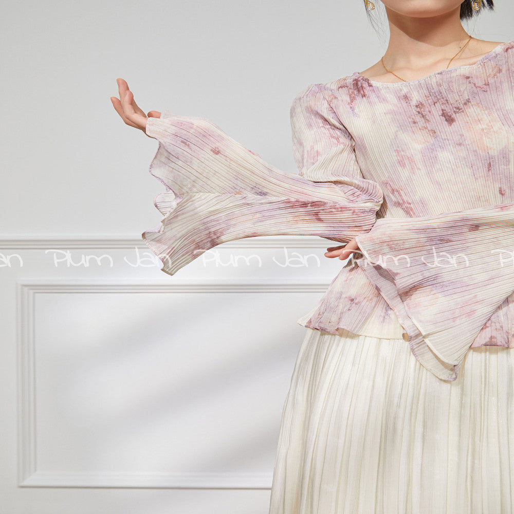 Plum Jan flared sleeve shirt women s summer new style small fresh long sleeved top slim fit French style exquisite small shirt image 10