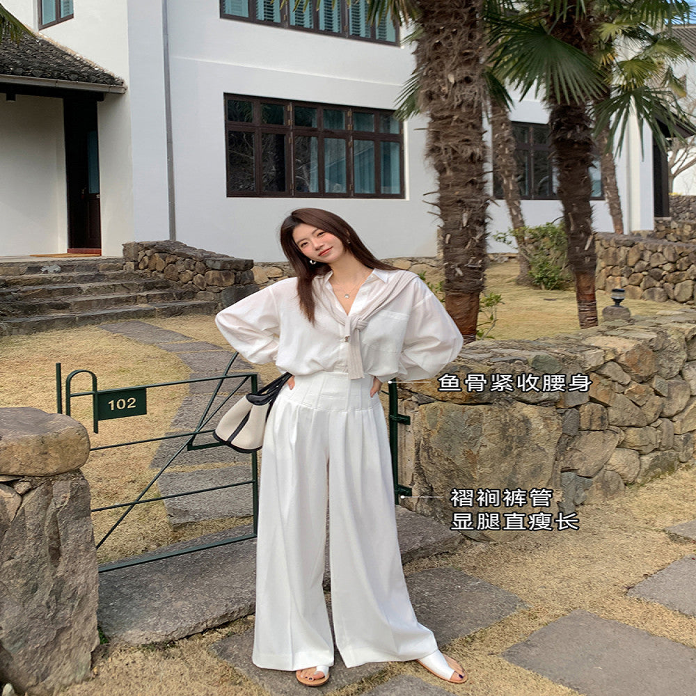 ADA MISS Drop Anti Wrinkle Straightening Fishbone Shaped Waist Casual Pants with Wide Legs and High Waist for Women s Autumn New Style image 2