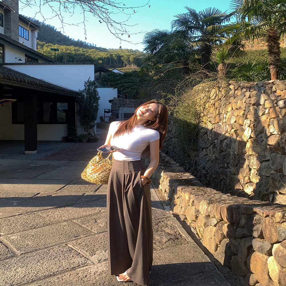 ADA MISS Drop Anti Wrinkle Straightening Fishbone Shaped Waist Casual Pants with Wide Legs and High Waist for Women s Autumn New Style image 3