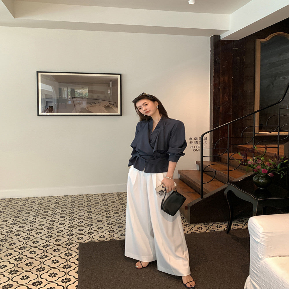 ADA MISS Drop Anti Wrinkle Straightening Fishbone Shaped Waist Casual Pants with Wide Legs and High Waist for Women s Autumn New Style image 5