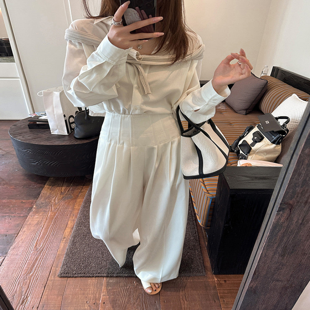 ADA MISS Drop Anti Wrinkle Straightening Fishbone Shaped Waist Casual Pants with Wide Legs and High Waist for Women s Autumn New Style image 0