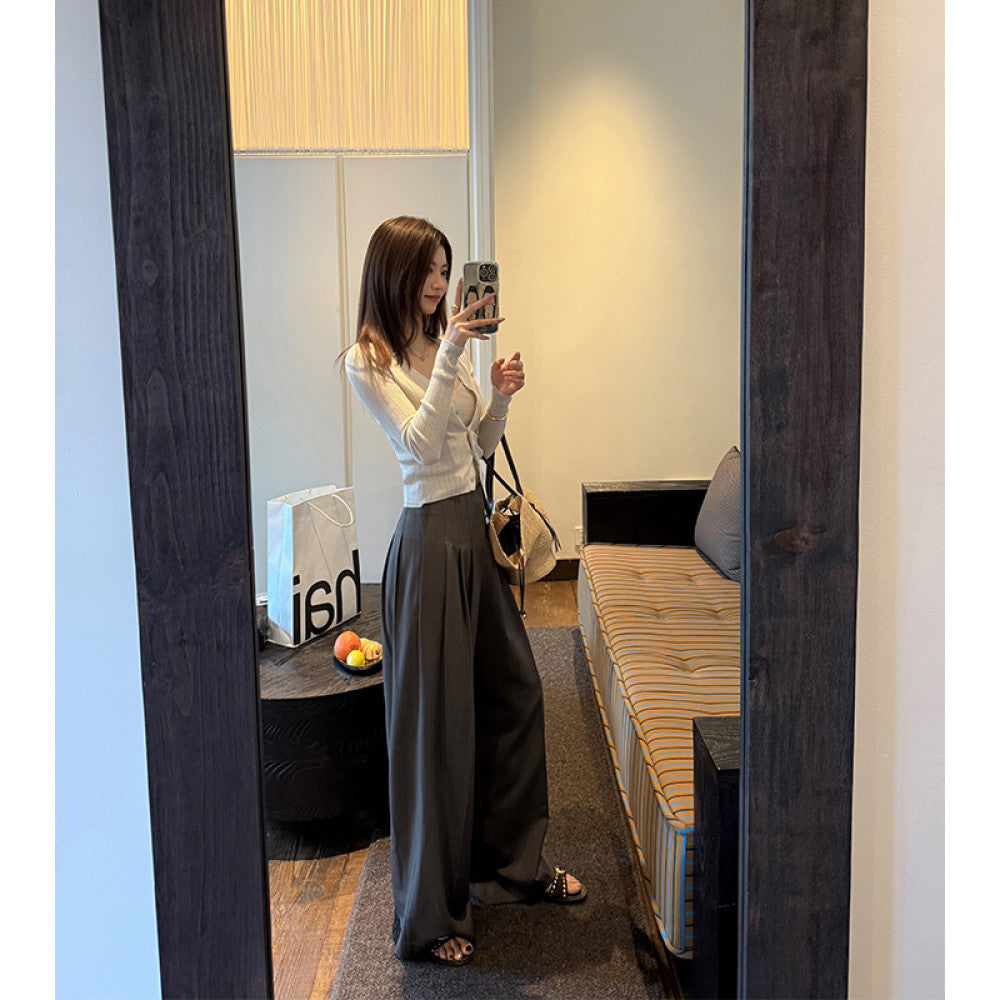 ADA MISS Drop Anti Wrinkle Straightening Fishbone Shaped Waist Casual Pants with Wide Legs and High Waist for Women s Autumn New Style image 7