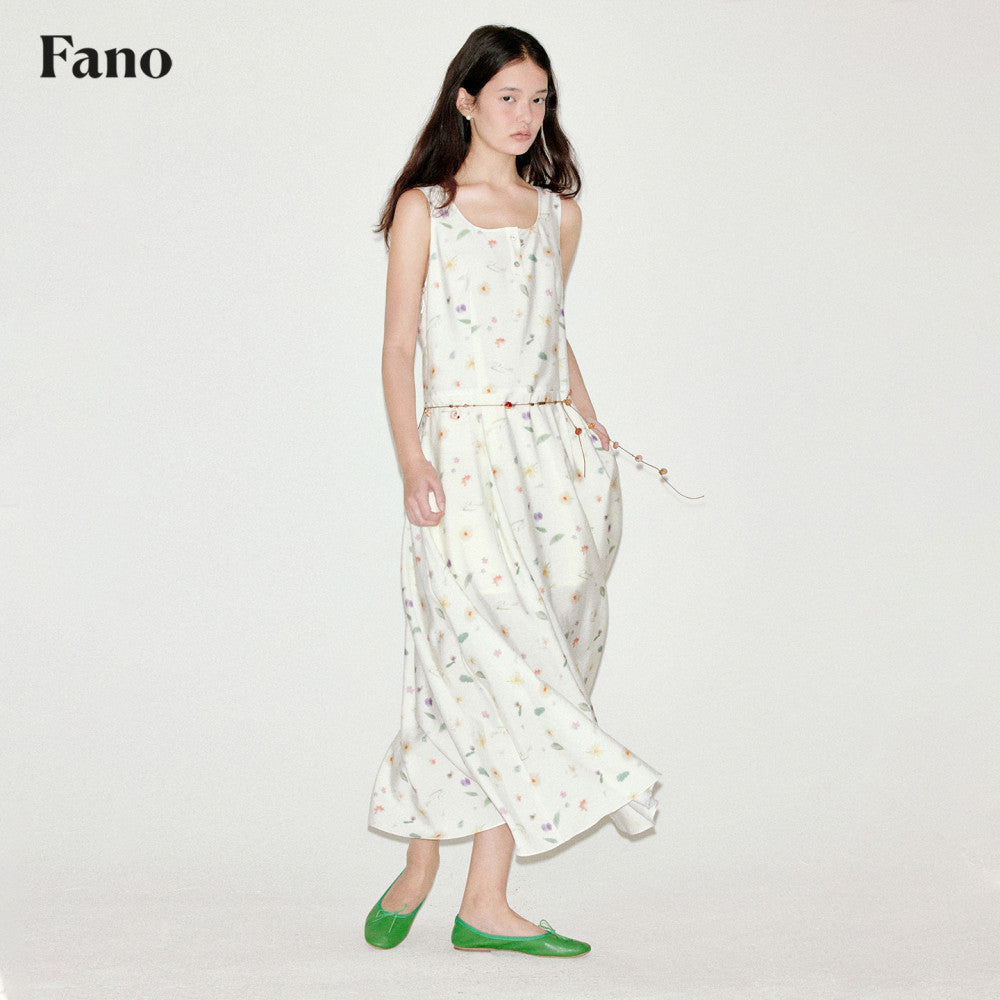 Fano Holiday Style Square Neck Sleeveless Floral Drifting Long Edition Dress for Women 2025 Summer Collection image 2
