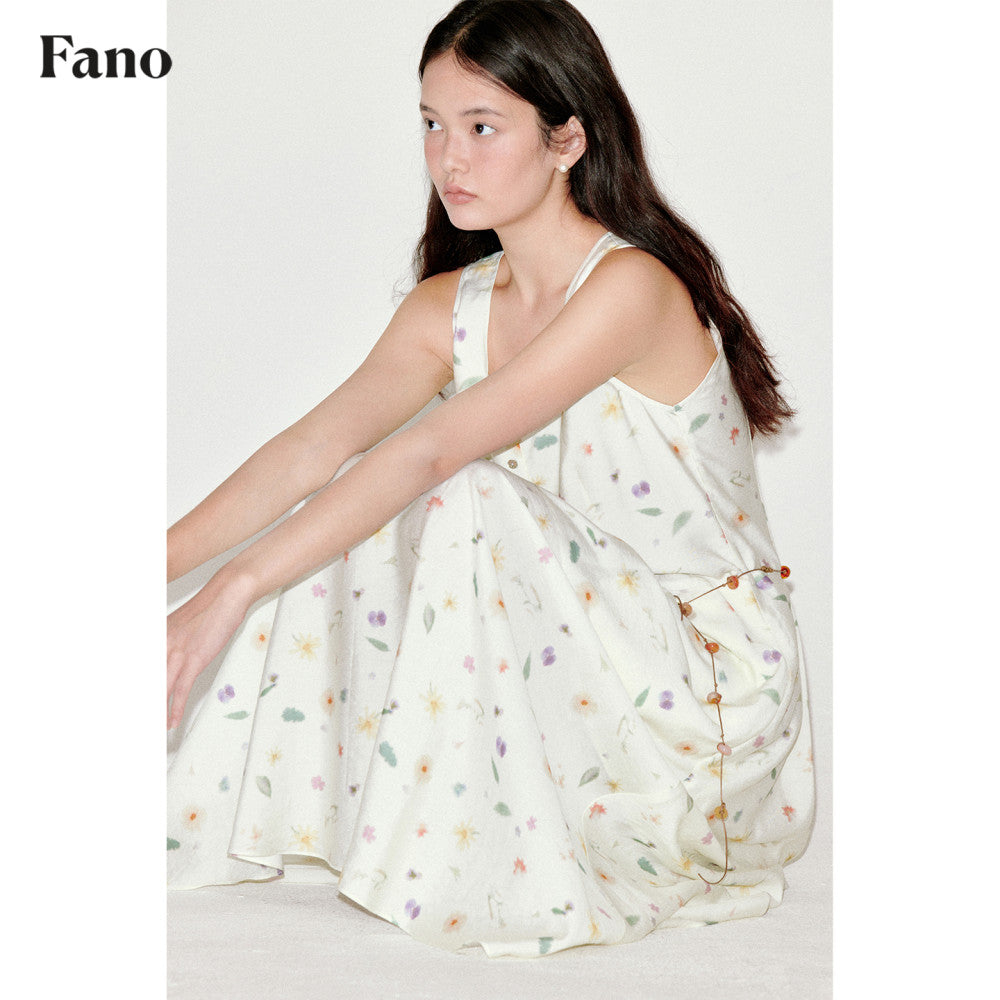 Fano Holiday Style Square Neck Sleeveless Floral Drifting Long Edition Dress for Women 2025 Summer Collection image 3