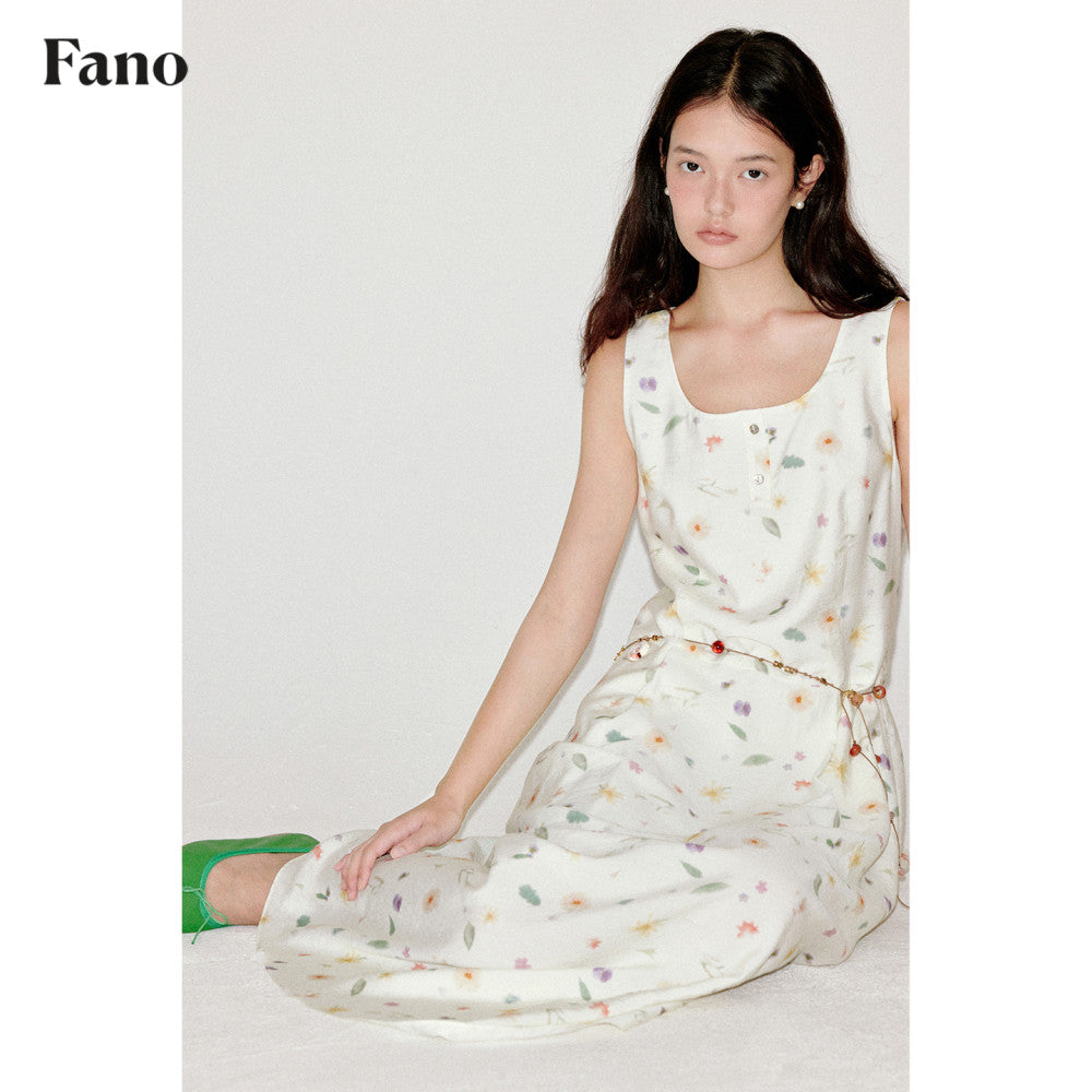 Fano Holiday Style Square Neck Sleeveless Floral Drifting Long Edition Dress for Women 2025 Summer Collection image 4