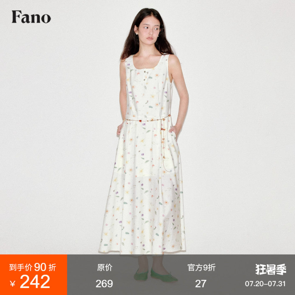 Fano Holiday Style Square Neck Sleeveless Floral Drifting Long Edition Dress for Women 2025 Summer Collection image 0