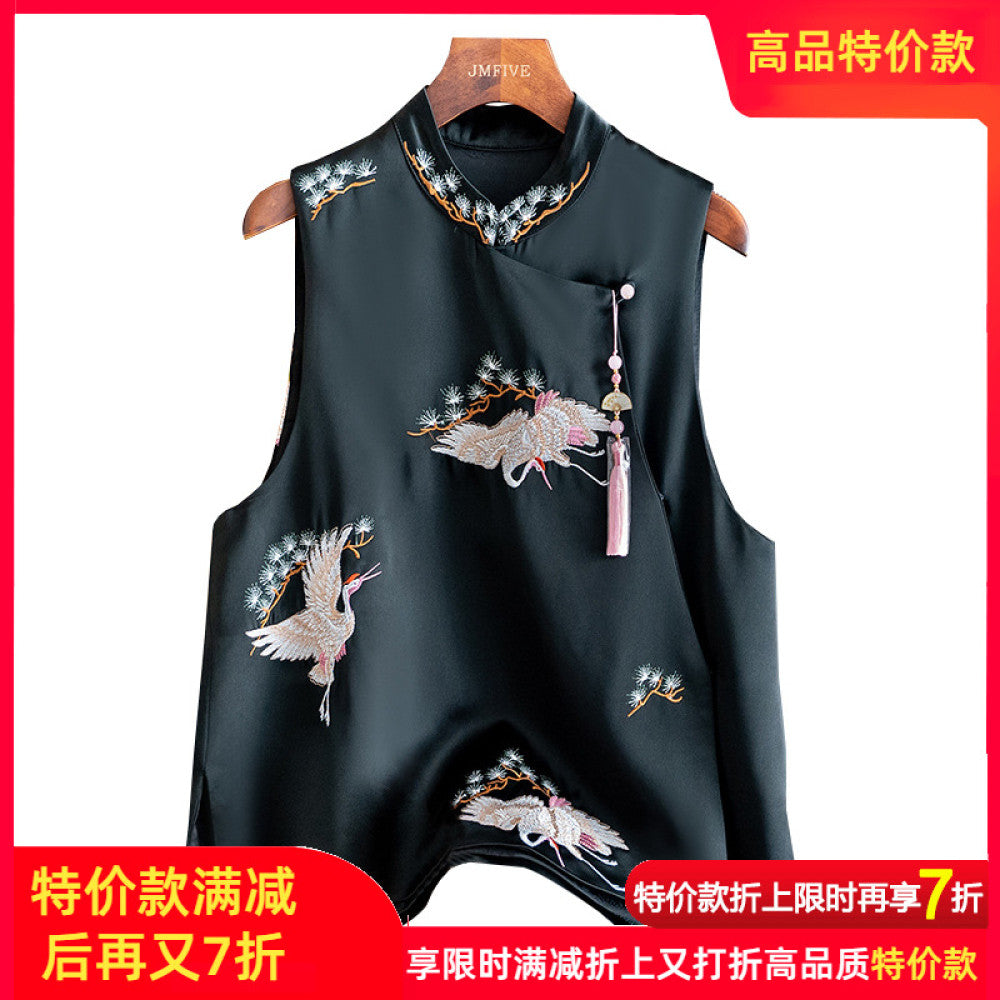 Retro Western style Red Acetate Vest for Women 2024 Autumn New Product Chinese Side Embroidered Hemp Vest for Women image 25