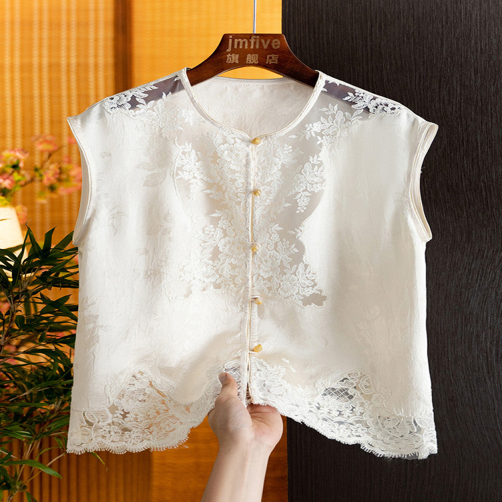 New Chinese style retro white vest pants two piece set 2025 summer new style age reducing chic suit for women image 3