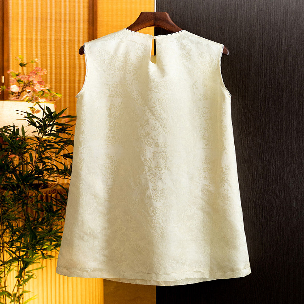 New Chinese style mulberry silk linen simple casual dress for women in summer 2025 fashionable and elegant round neck vest skirt image 2
