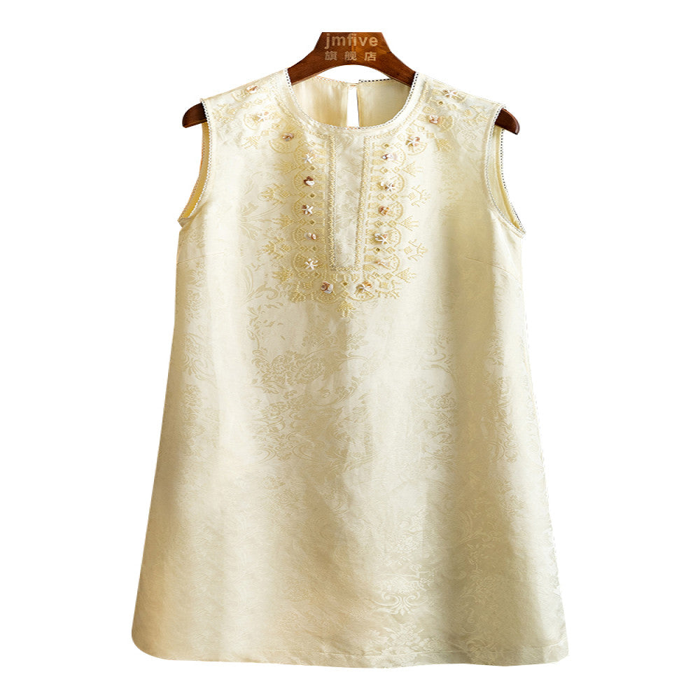 New Chinese style mulberry silk linen simple casual dress for women in summer 2025 fashionable and elegant round neck vest skirt image 5