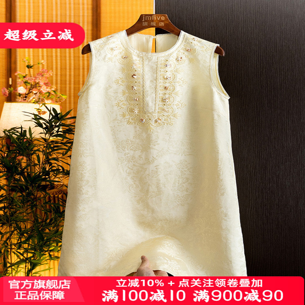 New Chinese style mulberry silk linen simple casual dress for women in summer 2025 fashionable and elegant round neck vest skirt image 0