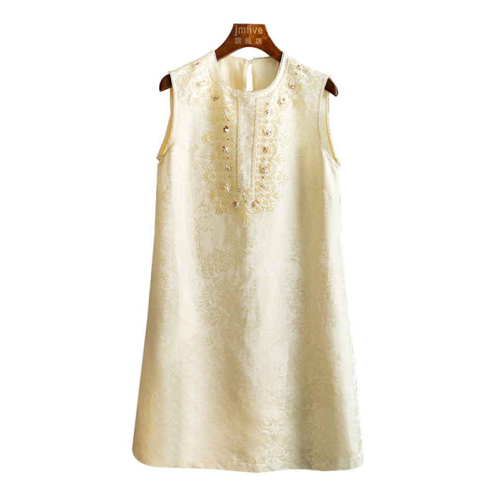 New Chinese style mulberry silk linen simple casual dress for women in summer 2025 fashionable and elegant round neck vest skirt image 11