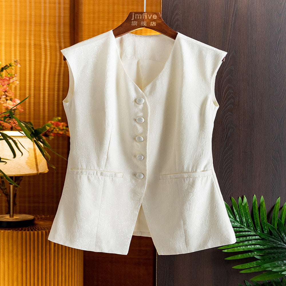 White temperament mulberry silk vest women s 2025 summer new product western style age reducing chic casual wide leg pants two piece set image 3